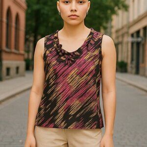 Women's Blouse Sz Petite L Semi Sheer RuffleV-Neck Sleeveless